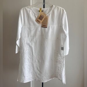 NWT Fabindia White Hand Embroidered Chikankari Lucknow Cotton Tunic Top Blouse L